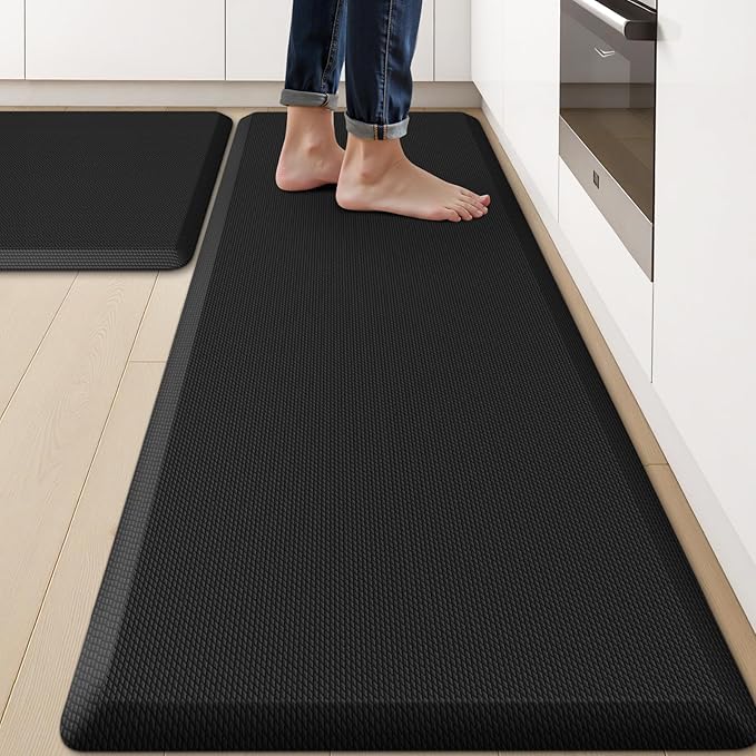 KitchenClouds 2PCS Kitchen Rugs Cushioned Anti-Fatigue Non-Slip Waterproof Kitchen Mat Comfort Foam Standing Mat for Floor Office Sink Laundry (Black)-DeskLoop Office