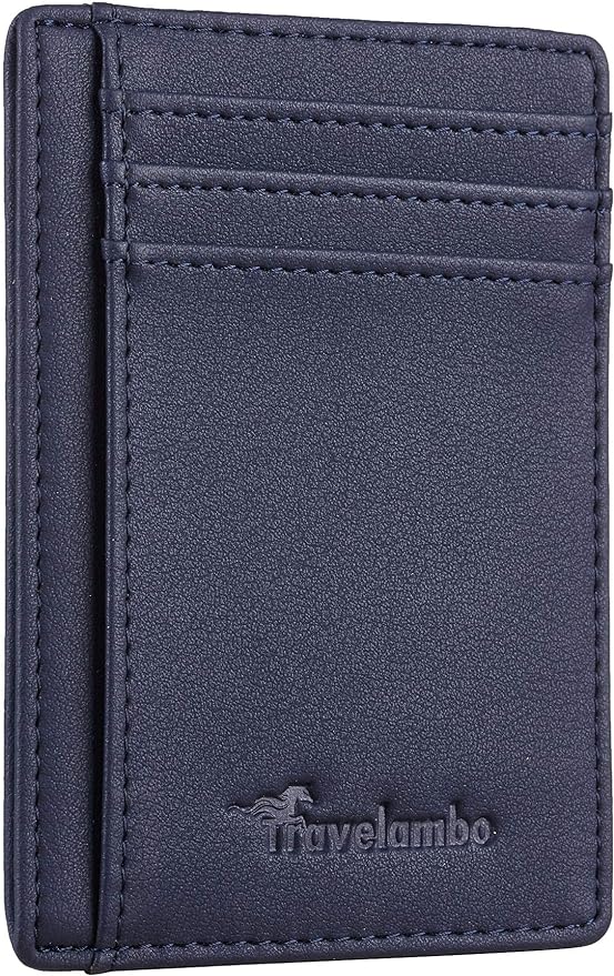 Travelambo Front Pocket Minimalist Leather Slim Wallet RFID Blocking Medium Size by Travelambo