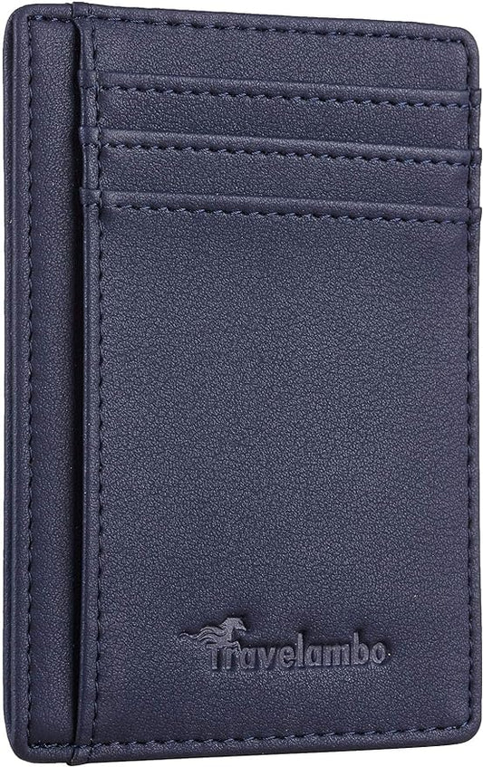 Travelambo Front Pocket Minimalist Leather Slim Wallet RFID Blocking Medium Size by Travelambo