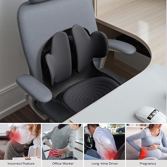 3D Lumbar Support Seat Cushion – Patented Spine Alignment Ergonomic Posture Corrector, Breathable Mesh & EVA Foam, Portable for Home, Office, Meditation, Gaming, Outdoor 16.5" W × 15.7" D-DeskLoop Office