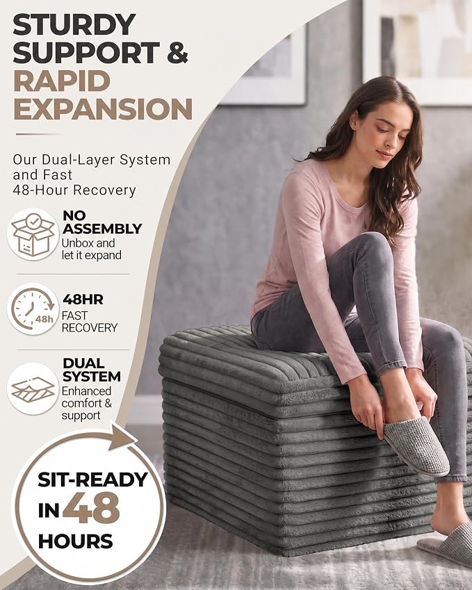 23.6in Pouf Ottoman, Corduroy Ottoman Foot Rest - Image 6