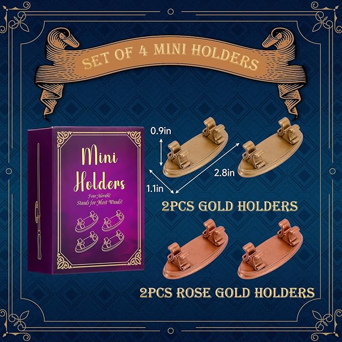 4PCS Resin Pen Holders Wizard Magic Wand Display Stands Mini Holders for Pencil Desk Decor Collection, 2.8'' L×1.1'' W× 0.9'' H, Gold & Rosegold-DeskLoop Office