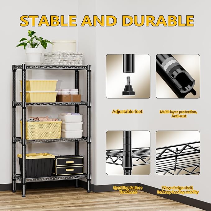 M MZG 1000 lbs 4 Tier Shelf Metal Storage Shelves Wire Rack Closet Organizers - Image 6