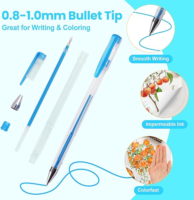 120 Color Gel Pens, 40% More Ink Fine Point Colored Pens, Neon Glitter Gel Pens for Adult Coloring Book, Drawing, Doodling, Scrapbook, Journaling, Sparkle Pen Gift for Kids-DeskLoop Office