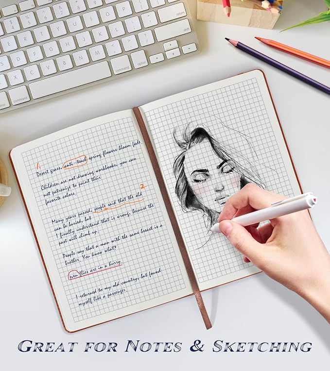 Biuwory A5 Hardcover Graph Paper Notebook, Grid Leather Journal - Image 3