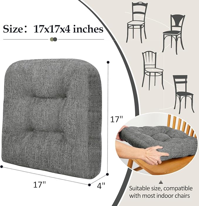 downluxe Chair Cushions for Dining Chairs 2 Pack, Tufted Indoor Chair Pads - Image 4