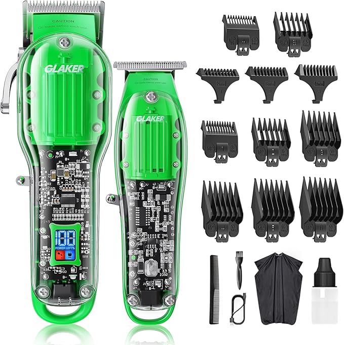 GLAKER Hair Clippers for Men Professional - Cordless Clippers and Trimmers Set, Complete Barber Kit for Hair Trimming & Beard Grooming, Mens Haircutting Kits for Blending & Fade Cuts (Green)-DeskLoop Office