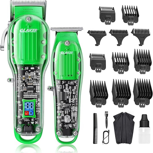 GLAKER Hair Clippers for Men Professional - Cordless Clippers and Trimmers Set, Complete Barber Kit for Hair Trimming & Beard Grooming, Mens Haircutting Kits for Blending & Fade Cuts (Green)-DeskLoop Office