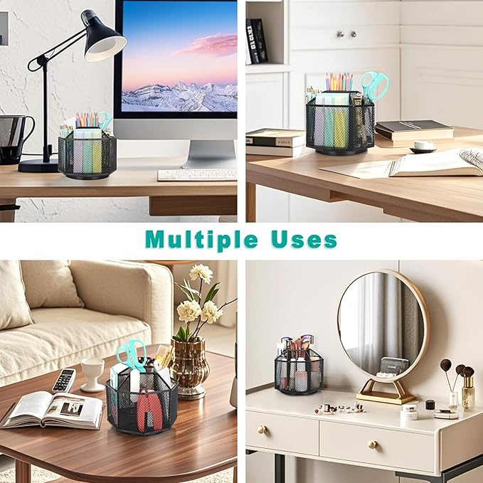 Exerz Desk Organiser/Mesh Desk Tidy Candy/Pen Holder/Multifunctional Organiser 360 Rotating-DeskLoop Office