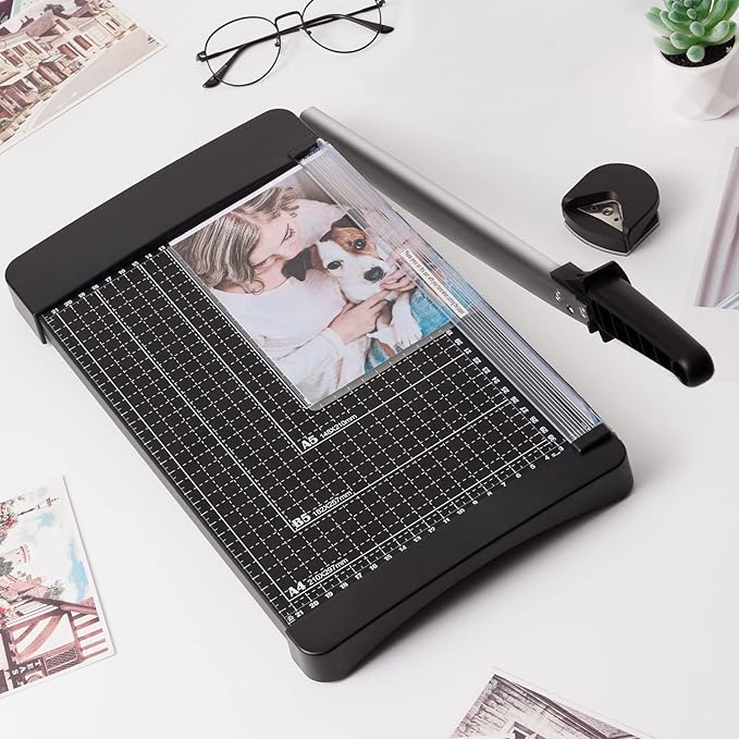 TIANSE Paper Trimmer Paper Cutter Guillotine with Safety Blade Lock 12” 8 to 12 Sheet Capacity Heavy Duty Metal Base A4 Paper Cutting Board for Home Office School-DeskLoop Office