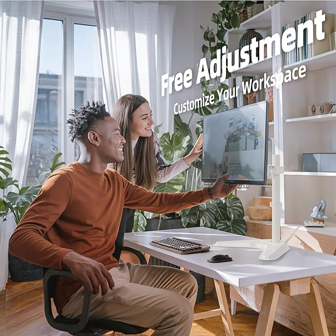 Claiks Monitor Mount, Ergonomic Adjustable Monitor Stand for Max 32 inch Screens, Adjustable Stand up to 20 lbs, VESA Mounting Holes 75&100mm, White-DeskLoop Office