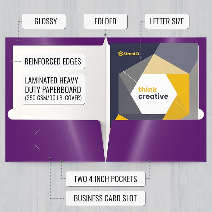 Better Office Products 2 Pocket Glossy Laminated Purple Paper Folders, Letter - Image 2