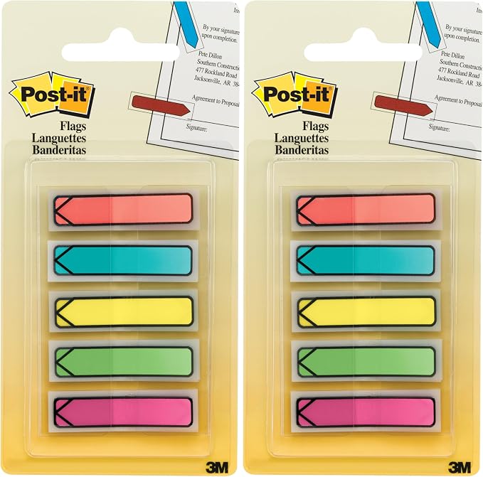 Post-it Arrow Flags, 0.47 in Wide, 20 Flags per Color, 100 per Pack, 2 Packs by Unknown