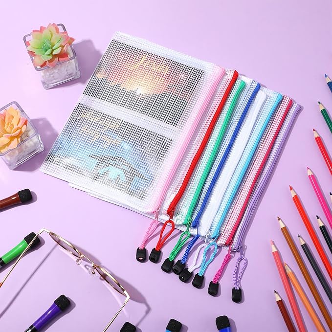 Jetec 32 Pcs Mesh Zipper Bags Toy Storage Bikini Organizer Bag Bolsas Para Guardar Trajes De Baño Waterproof Zipper Reusable Pouch Puzzle Multipurpose for Storage Office(Classic Color,9 x 7 Inch)-DeskLoop Office