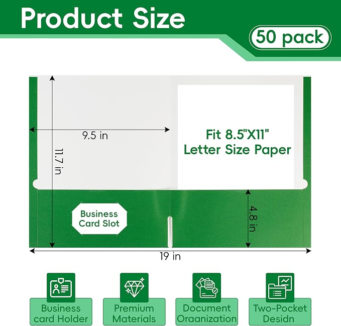VZCPYTPM 50 Pack Green Folders - Image 2