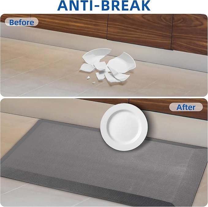 Anti Fatigue Kitchen Mats for Floor, Grey 9/10 Extra Thick Cushioned Standing Desk Mat, Comfort Memory Foam Ergonomic Kitchen Rugs and Mats Non-Slip Waterproof for Office, Kitchen, Sink, 20" x 32"-DeskLoop Office