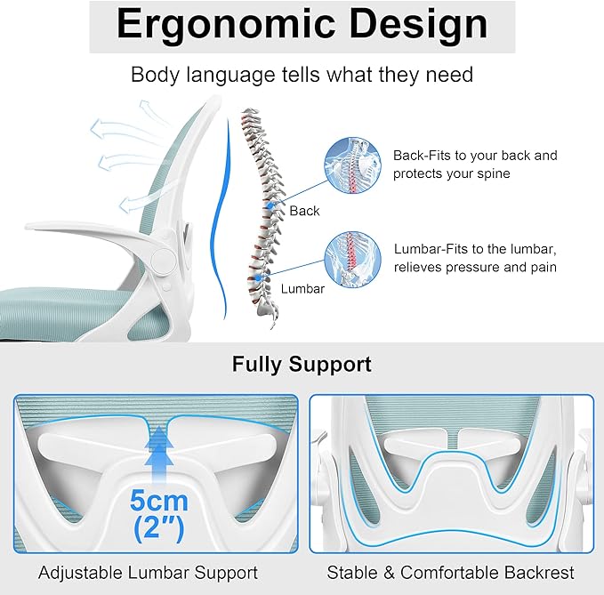 Primy Drafting Chair Tall Office Chair with Flip-up Armrests Executive Ergonomic Computer Standing Desk Chair with Lumbar Support and Adjustable Footrest Ring（Light Blue）-DeskLoop Office