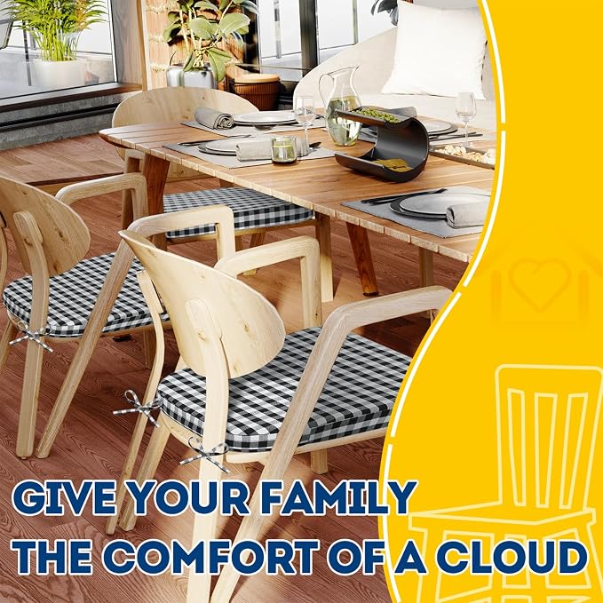 AAAAAcessories D-Shaped Chair Cushions, Machine-Washable Cover, Checkered - Image 6