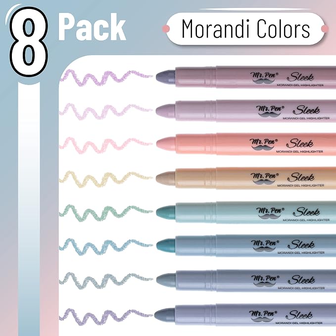 Mr. Pen- No Bleed Gel Highlighters, Morandi Colors, 8 Pack | Bible Highlighters - Image 2