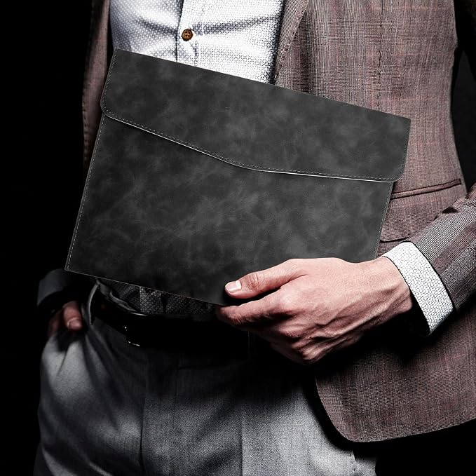 Resume Folder, Leather File Folder Black File Folders Travel Document Holder A4 - Image 3