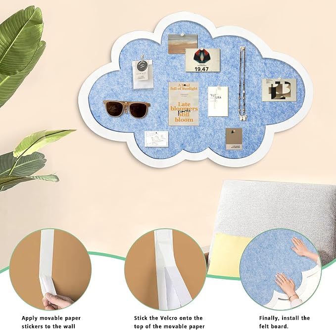 Cute Cloud Felt Board for Wall 24x16, Foldable Vision Board & Photo Display - Image 6
