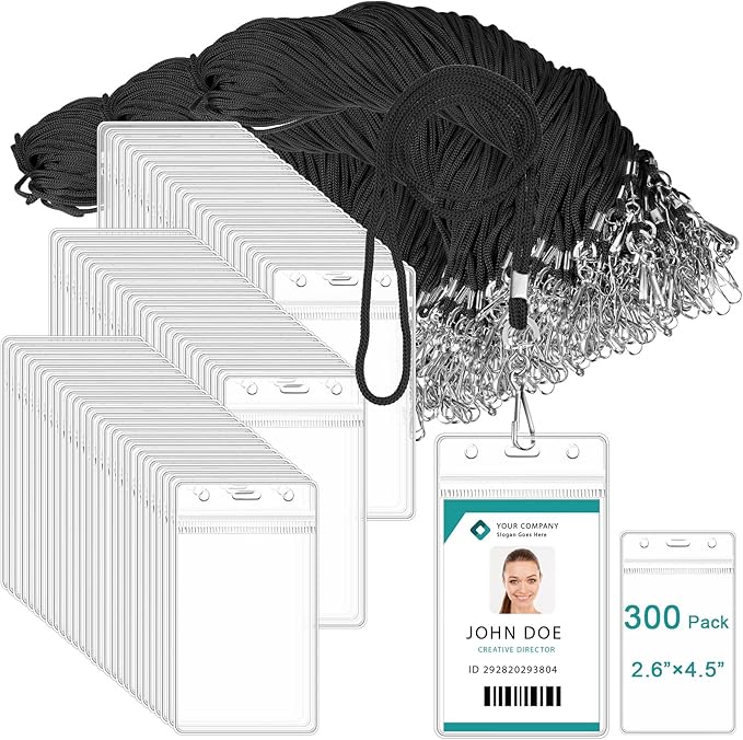 Marspark 300 Pack Lanyard with ID Holder Bulk, Waterproof Resealable Name Tag by Marspark