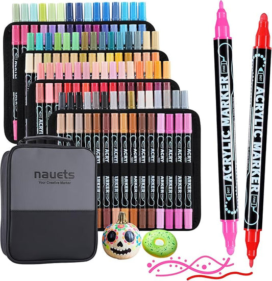 nauets 120 Colors Dual Tip Acrylic Paint Markers, Premium Dot & Fine Tip by nauets
