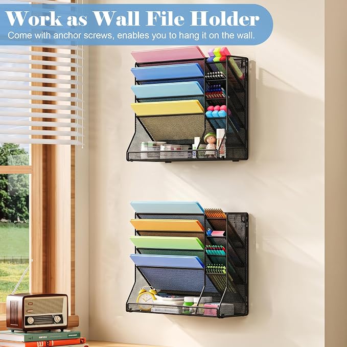 Jakyitvi Adjustable 5 Tiers Wall File Organizer Metal Hanging Holder Black | 5 - Image 4