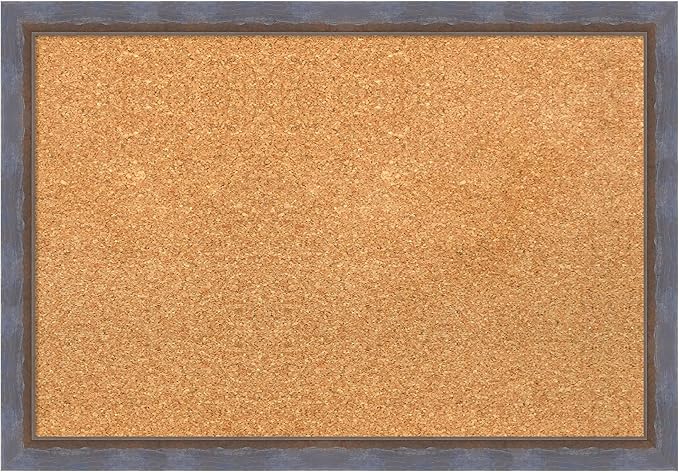 Amanti Art Natural Cork Board for Wall, 18x26 Vision Board with Blue Wood Frame, Medium Corkboard Office Decor for Home Organization, Modern Contemporary Corkboard Pinboard to display items for home-DeskLoop Office