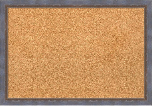 Amanti Art Natural Cork Board for Wall, 18x26 Vision Board with Blue Wood Frame, Medium Corkboard Office Decor for Home Organization, Modern Contemporary Corkboard Pinboard to display items for home-DeskLoop Office