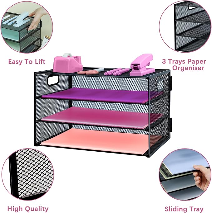3 Tier Lettrer Tray Organizer, Metal Mesh Desk File Organizer - Image 3
