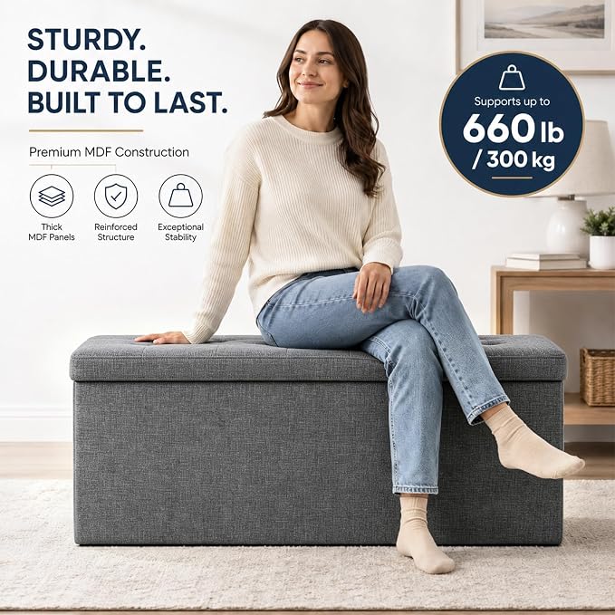 ALASDO 43 Inch Folding Storage Ottoman Bench - Image 3