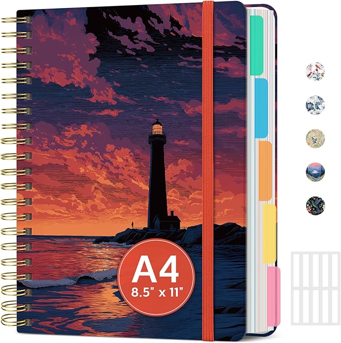 Large Lined Spiral Journal for Women Cute Hardcover 5 Subject Notebook for Work by Taja