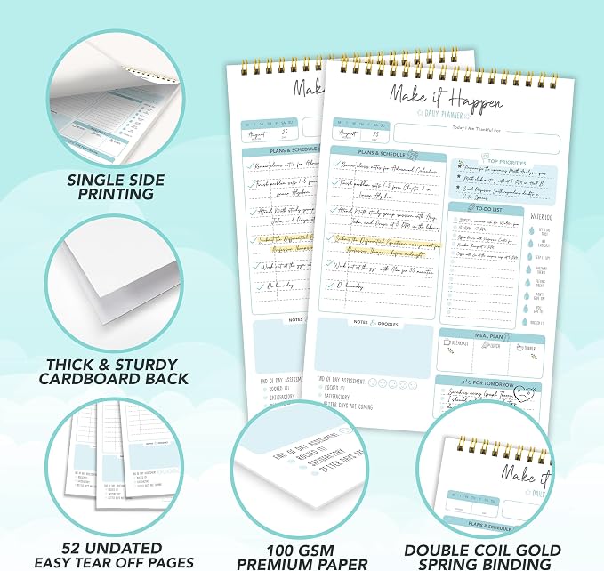 Decorably 52 Sheets Blue Undated Make It Happen Notepad - Image 4