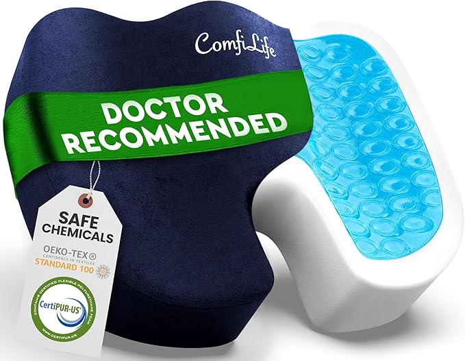 ComfiLife Gel Enhanced Seat Cushion – Office Chair Cushion – Non-Slip Gel & Memory Foam Coccyx Cushion for Tailbone Pain - Desk Chair Car Seat Cushion Driving - Sciatica & Back Pain Relief (Navy)-DeskLoop Office