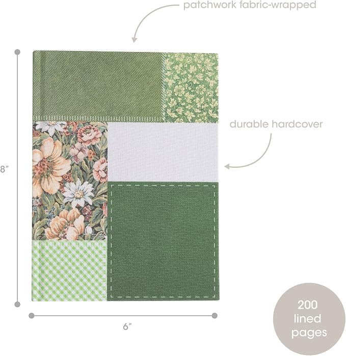 Pearhead Green Patchwork Fabric Hardcover Journal, 6x8 College-Ruled Lined - Image 2