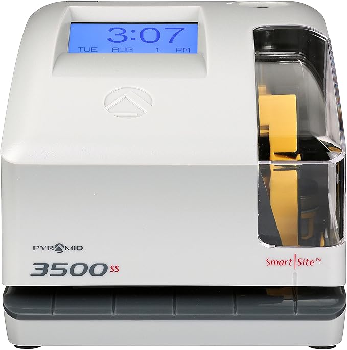 Pyramid Time Systems - Employment Time Clock & Document Stamp [3500ss] with Smart site Alignment, Kit Includes: Punch Time Clock, 25 Time Cards, 1 Ribbon & 2 Security Keys, 3500 Replacement