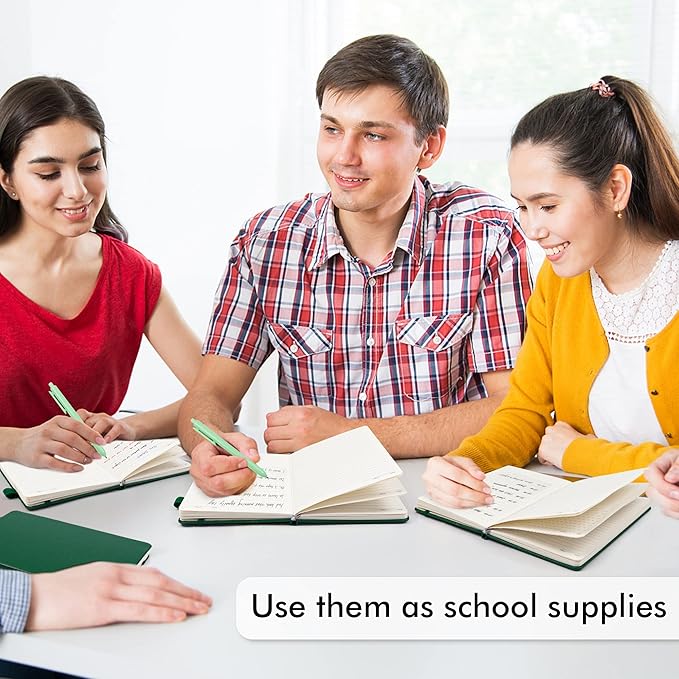 feela 12 Pack Notebooks Journals Bulk with 12 Black Pens, A5 Hardcover Notebook Classic Ruled Journal Set with Pen Holder for School Business Work Travel Writing, 120 GSM, 5.1”x8.3”, Dark Green-DeskLoop Office