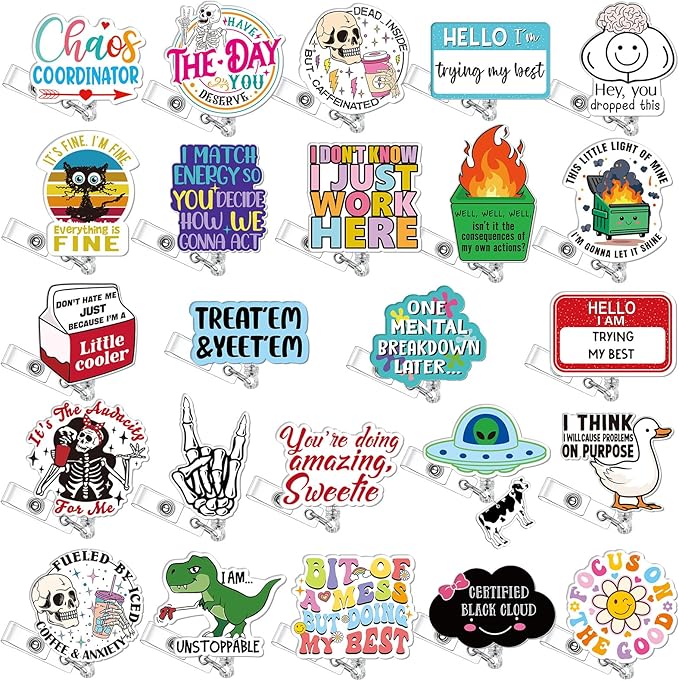 Feifeiya 24 Pcs Funny Badge Reel Nurse Cute Retractable Name ID Clip Badge by Feifeiya