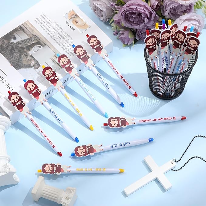 100 Pcs Christian Jesus Pens Bible Verse Pens for Kids Cute Jesus Ballpoint Pens with Inspirational Quotes Sunday Religious Pens for Classroom Prizes Church Christmas Easter Gift