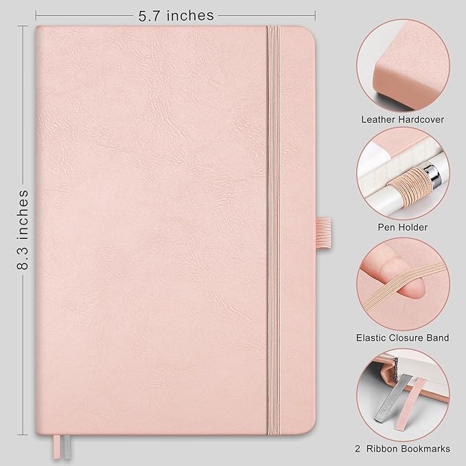 RETTACY Graph Grid Paper Notebook, 192 Pages, A5 Medium Size (5.7'' x 8.3''), 5 Squares per Inch, Leather Hardcover, 100 GSM Thick Paper, for School, Students, Math, Engineering (Rose Gold)-DeskLoop Office
