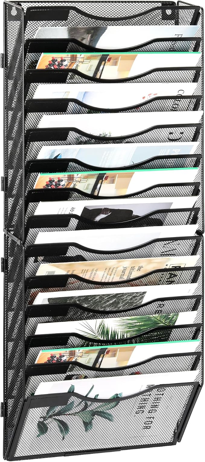 EasyPAG Wall File Organizer for Office 14 Pocket Mesh Wall Mounted Paper by EasyPAG