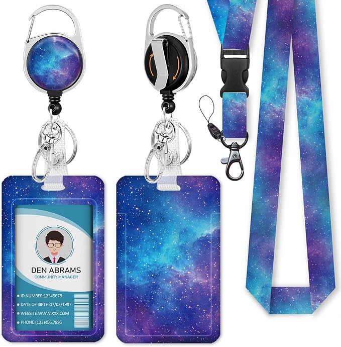 Piefly Lanyards for Id Badges, Nebula Starry Sky Badge Holder by Piefly