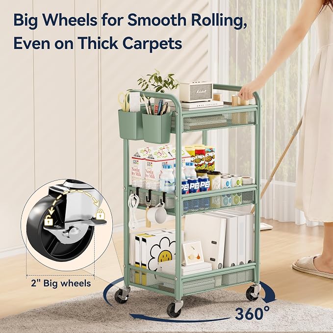 YASONIC 3 Tier Rolling Cart – Metal Utility Storage Carts - Image 4