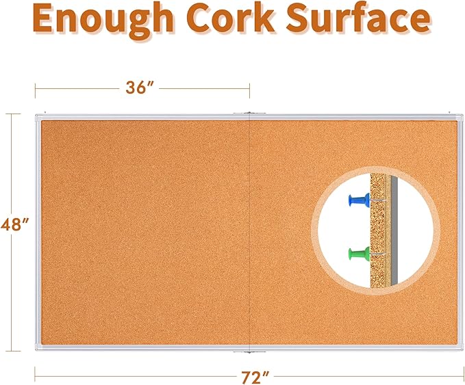 maxtek Large Cork Board 72 x 48 in, Bulletin Board for Walls, 6'x 4' Extra Aluminum Framed Corkboard, Foldable Wall Mounted Back to School Pin Memo Notice Cork Board for Office, Home Wall Display-DeskLoop Office
