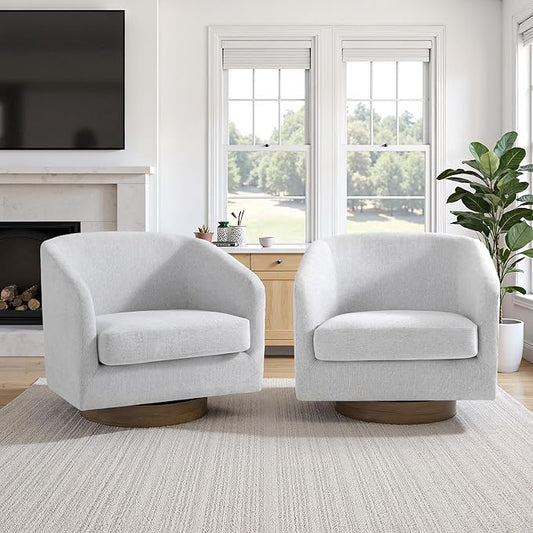 UIXE Swivel Accent Chairs Set of 2, Chenille Upholstered Barrel Chair for Living Room, Comfy Round Armchair Single Sofa Bedroom Reading Seat - 31" W, Beige-DeskLoop Office