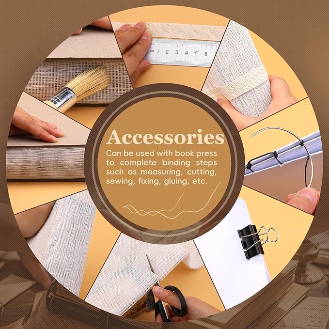 JUPEAN 45 Pcs Book Binding Kits, Bookbinding Kit Large Book Press 14.76”x11.42” with Books Binding Materials Bone Folder Tool Bind Cloth Webbing Strap and Storage Bag for Repair-DeskLoop Office