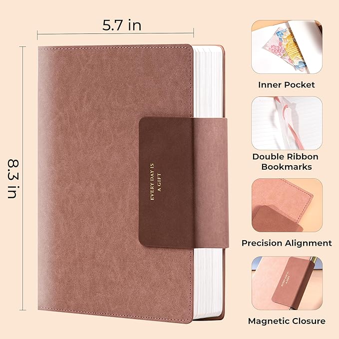 MINICAGIE Lined Leather Journals for Writing A5 Journaling Notebooks with 100 GSM Thick Paper Journal Notebook for Men & Women with Buckle Closure, Work Travel Note Taking Diary, 5.7" x 8.3", Pink-DeskLoop Office