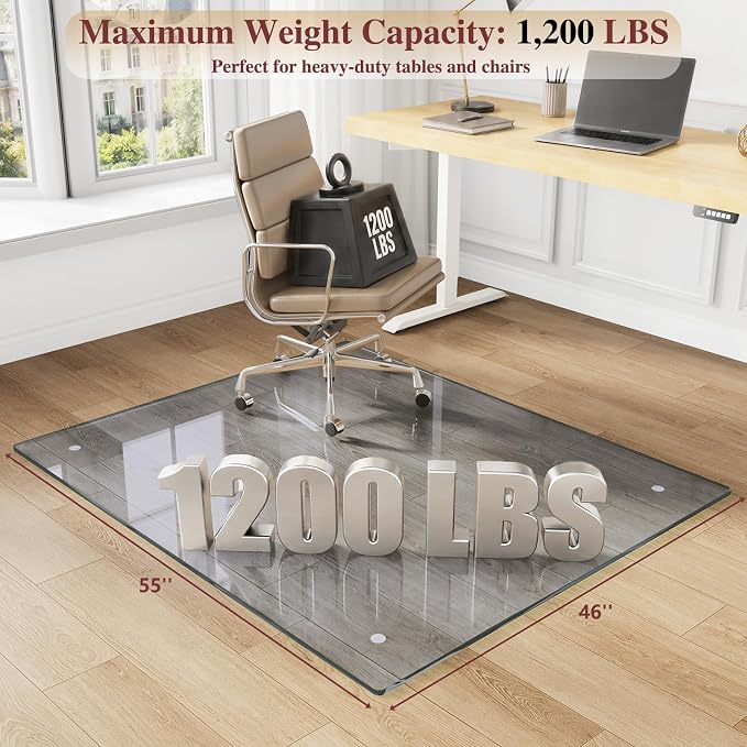 Tempered Glass Office Chair Mat, Scratch Resistant, Rounded Corners & Polished - Image 2