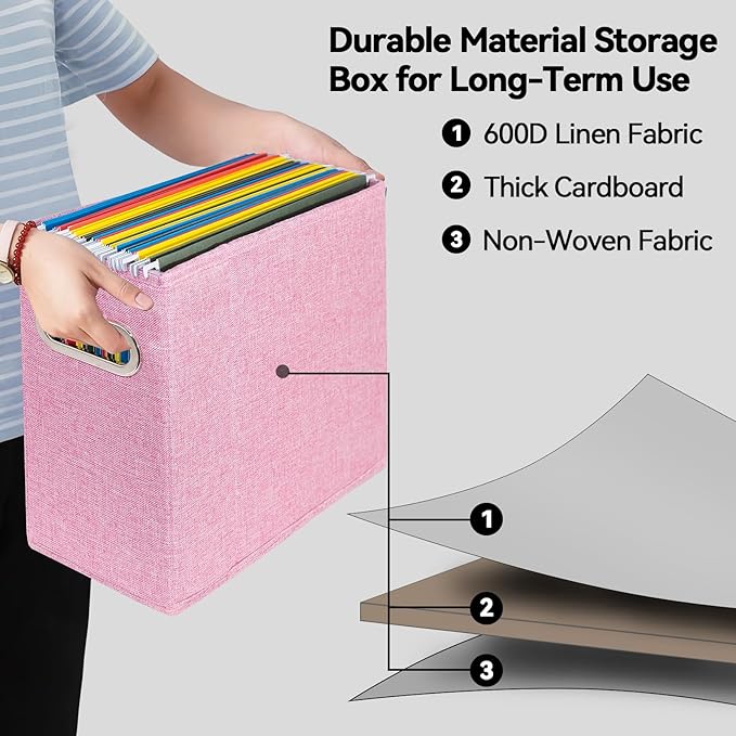 4 Pack Letter Size File Storage Box Collapsible，Fabric Hanging File Folders - Image 3